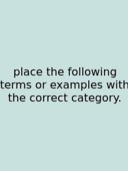 Place The Following Terms Or Examples With The Correct Category.